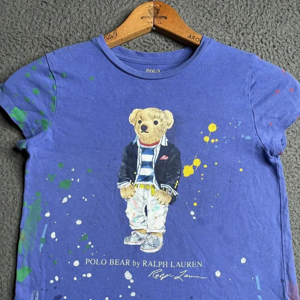 Ralph Lauren Polo Bear Girls T-Shirt Blue Size M (8-10) Short Sleeve